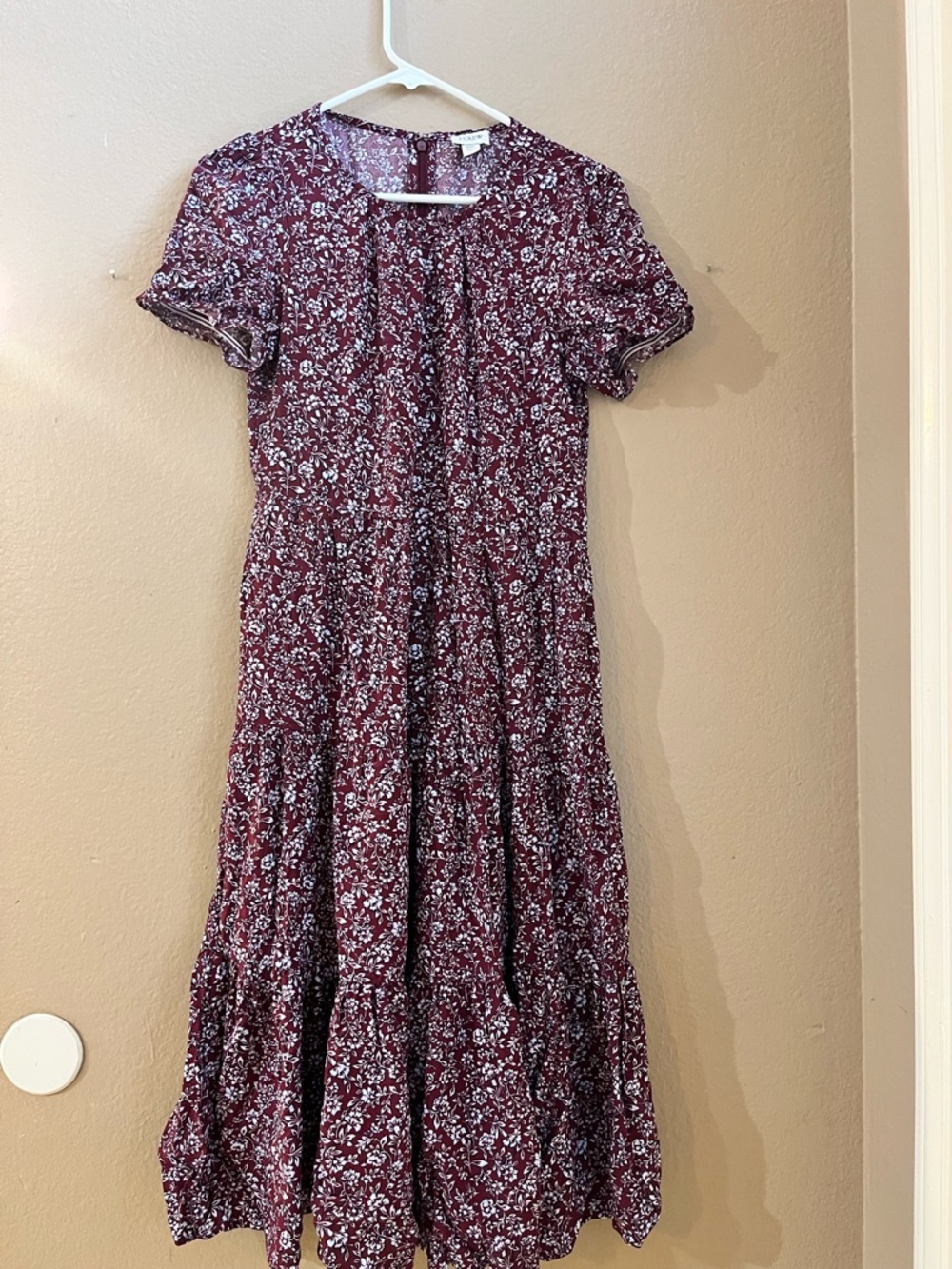 J. Crew Burgundy Floral Tiered Maxi Dress